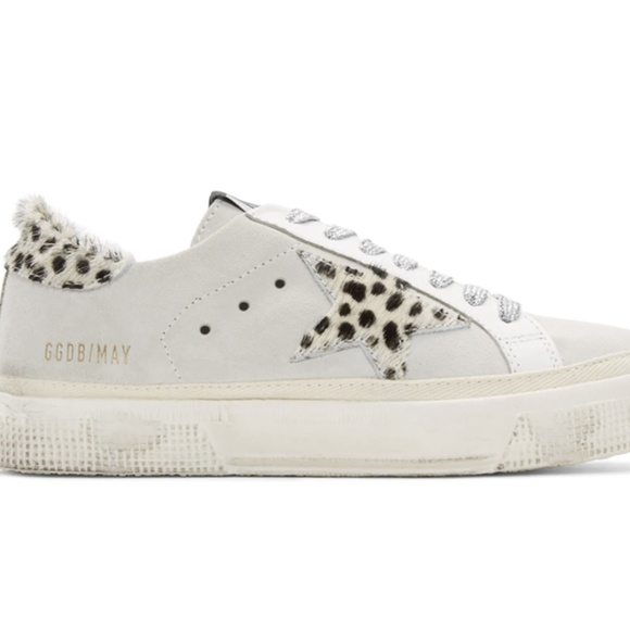 Golden Goose Shoes - Golden Goose White Suede Leopard May Sneakers